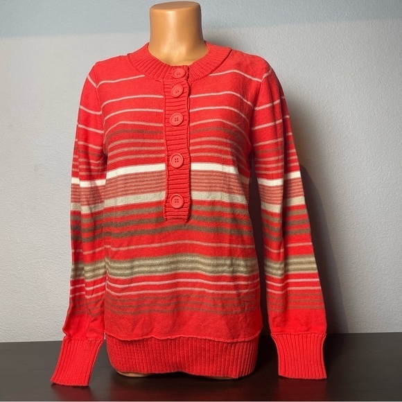 LIZ Claiborne Pullover Half Button Striped Sweater (L08) - Picture 1 of 4